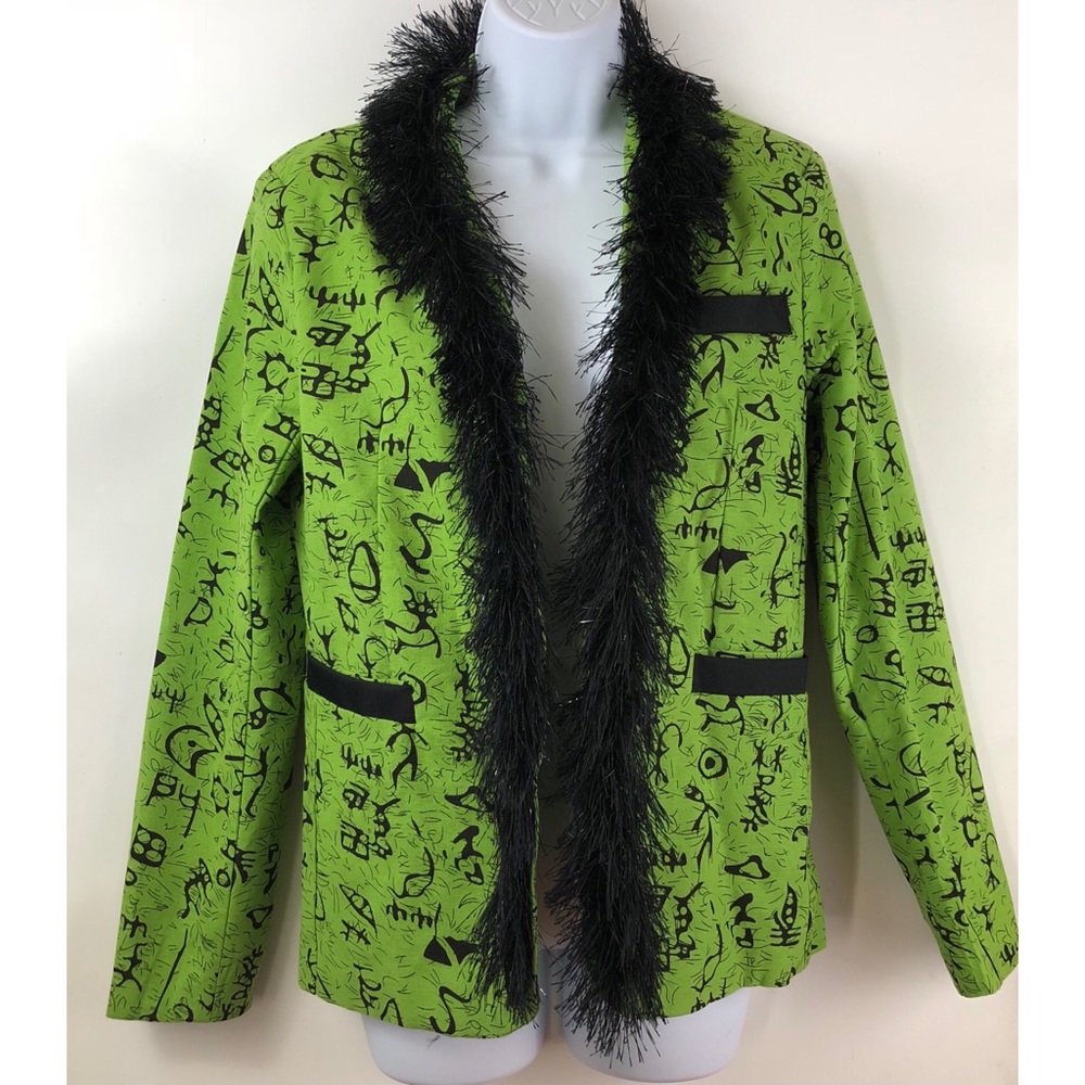 Mymstorm Green Black One-Button Printed Blazer